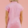 Women's Pink Short Sleeve Denim Shirt Dress with Double Chest Pockets - Image 6