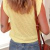 Women's Yellow Solid Color Hollowed Knit Round Neck Sweater Vest - Image 2