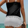 Women's Black Striped Patchwork Tankini Set with Side Drawstring Bottoms - Image 2