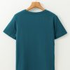 Women's Blue Sapphire Solid Color Toothpick Stripe Round Neck T-Shirt - Image 7