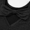 Women's Elegant Black Bow Decor Glittery Short Sleeve Top - Image 8