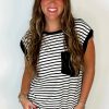 Women's Casual Black Stripe Round Neck Tank Top with Chest Pocket - Image 16