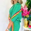 Women's Sea Green Rainbow Colorblock Collared Short Sleeve Top & Shorts Set - Image 2