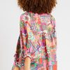 Women's Multicolour Boho Floral Bubble Sleeve Pleated Blouse with Tassel Tied Neck - Image 2