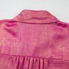 Women's Rose Red Metallic Sheen Short Sleeve Buttoned Front Casual Shirt - Image 14