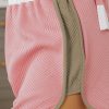 Women's Pink Textured Colorblock Patchwork Tee and High-Waist Shorts Set - Image 7