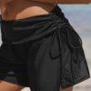 Women's Black Drawstring Ruched High Waist Loose Swim Shorts for Beach Days - Image 12