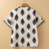 Women's Black Geometric Print Short Sleeve V Neck Blouse - Trendy Bohemian Style - Image 7