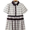 Elegant Women's Black Boho Floral Striped Contrast Trim Bubble Sleeve Flared Dress - Image 13