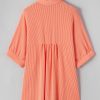 Women's Grapefruit Orange Corded Half Sleeve Button Up Shirt with High Low Hem - Image 6