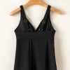 Women's Black Crossed V Neck Adjustable Strap Babydoll Tankini Top for Beach Vacation - Image 19