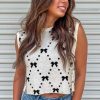 Charming White Bow Pattern Buttoned Side Cropped Sweater Vest for Women - Image 4