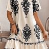 Women's Apricot Western Print Ruffled Short Sleeve Loose Dress - Image 6