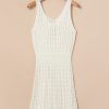 Women's White Eyelet Crochet Sleeveless V Neck Beach Dress - Flattering High Waist Design - Image 13