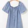 Women's Myosotis Bubble Sleeve Square Neck Denim Babydoll Dress - Playful & Chic - Image 15