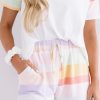 Women's White Rainbow Striped T-Shirt and Drawstring Shorts Set - Image 8