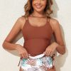 Mineral Red Drawstring Tummy Control 2-Piece Tankini Swimsuit with Floral Shorts - Image 15