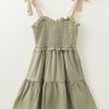 Chic Laurel Green Smocked Bodice A-Line Ruffled Mini Dress with Self-Tie Straps - Image 5