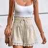 Women's Apricot Textured Frilled High Waist Lace Hem Shorts - Casual Summer Style - Image 5