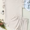 Women's Apricot Textured Ruffled Cap Sleeve Top and Shorts Set - Chic Casual Outfit - Image 8