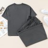 Women's Dark Grey Drawstring Side Crewneck Tee and Loose Pants Set - Casual Summer Outfit - Image 6