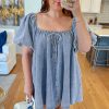 Women's Myosotis Bubble Sleeve Square Neck Denim Babydoll Dress - Playful & Chic - Image 13