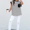 Women's Casual Black Stripe Round Neck Tank Top with Chest Pocket - Image 7