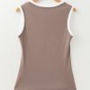 Women's Smoke Gray Ribbed Knit U Neck Slim Fit Tank Top with Colorblock Design - Image 6