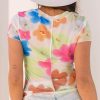 Women's Multicolour Floral Mesh Lettuce Trim Cropped T-Shirt - Image 2