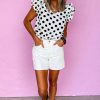 Women's White Polka Dot Print Ruffled Sleeve V Neck Blouse - Chic & Trendy - Image 4