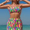 Women's Multicolour Abstract Print Textured Spaghetti Strap High Waist Bikini Set - Bohemian Style - Image 7