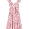 Women's Pink Floral Print Square Neck Ruffled Strap Maxi Dress for Summer - Image 19