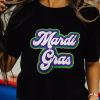 Women's Black Mardi Gras Chenille Patched Graphic Tee - Festive and Comfortable - Image 2