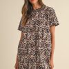 Women's Brown Leopard Print Crew Neck Shift Mini T-Shirt Dress - Image 2