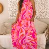 Women's Rose Abstract Printed High Neck Knotted Nape Sleeveless Maxi Dress - Image 5