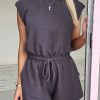 Women's Bristol Black Knit Open Back Drawstring Romper with Cap Sleeves - Image 11