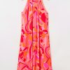 Women's Rose Abstract Printed High Neck Knotted Nape Sleeveless Maxi Dress - Image 13