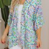 Women's White Boho Floral Printed Rhinestone Open Front Kimono with 3/4 Sleeves - Image 6