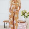 Women's Khaki Floral Print Sleeveless Button Up Wide Leg Loose Jumpsuit - Image 8