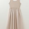 Women's Elegant Beige Scoop Neck Ribbed Bodice Pleated Sleeveless Maxi Dress - Image 7