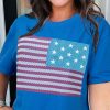 Women's Real Teal American Flag Pattern Crewneck Tee - Casual Patriotic Shirt - Image 2