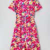 Women's Plus Size Pink Floral Print V Neck Pocketed High Waist Midi Dress - Image 15