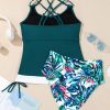 Women's Sea Green Drawstring Tummy Control 2-Piece Tankini Swimsuit with Floral Shorts - Image 17