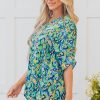 Women's Green Abstract Print V Neck Half Sleeve Tunic Blouse - Bohemian Style - Image 3