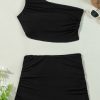 Women's Black Pleated Mesh One Shoulder Bikini Top and Skirt Set - Stylish Beachwear - Image 15