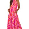 Women's Rose Abstract Printed High Neck Knotted Nape Sleeveless Maxi Dress - Image 20