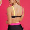 Women's Black Color Block Drawstring Side V Neck High Waist Bikini Set - Image 2