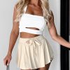 Women's Beige Drawstring High Waist Lined Tennis Skorts - Stylish and Comfortable for Active Wear - Image 6