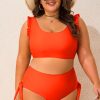 Women's Plus Size Orange Ruffled Trim Knotted High Waist Bikini Set - Image 5