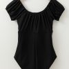 Women's Black Elastic Neckline Short Sleeve One Piece Swimsuit - Stylish Beachwear - Image 7